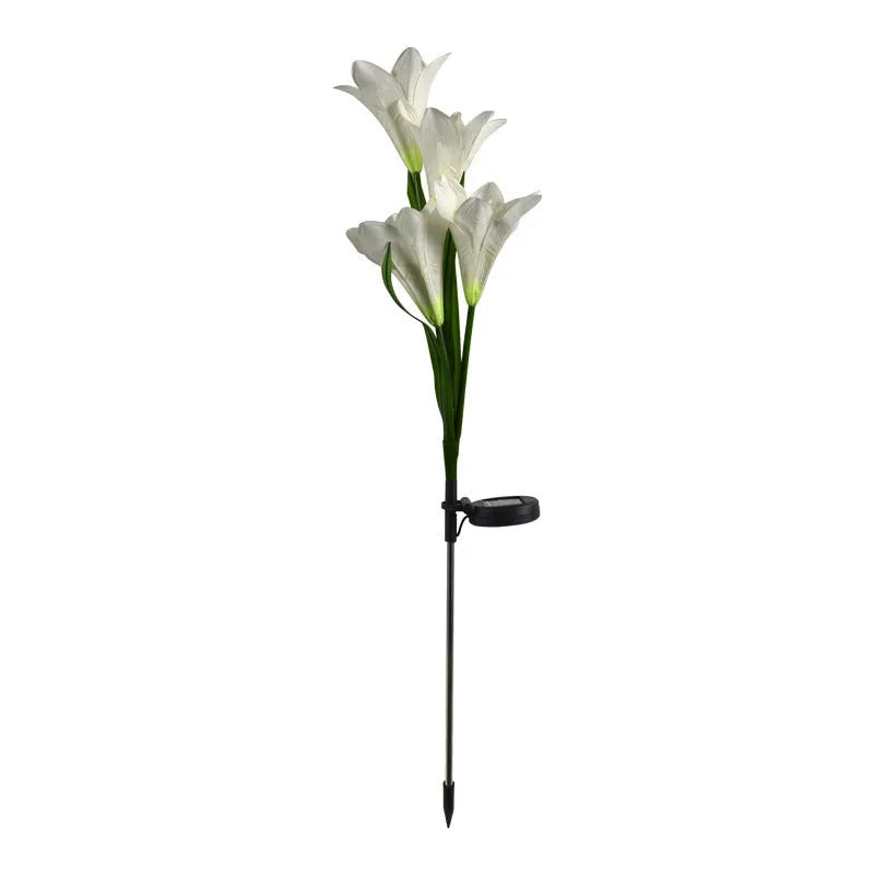 Solar-powered flower-shaped garden lantern with IP65 waterproof rating for outdoor use.