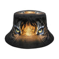 Tiger pattern polyester bucket hat with dome crown in khaki colour, size M 56-58cm