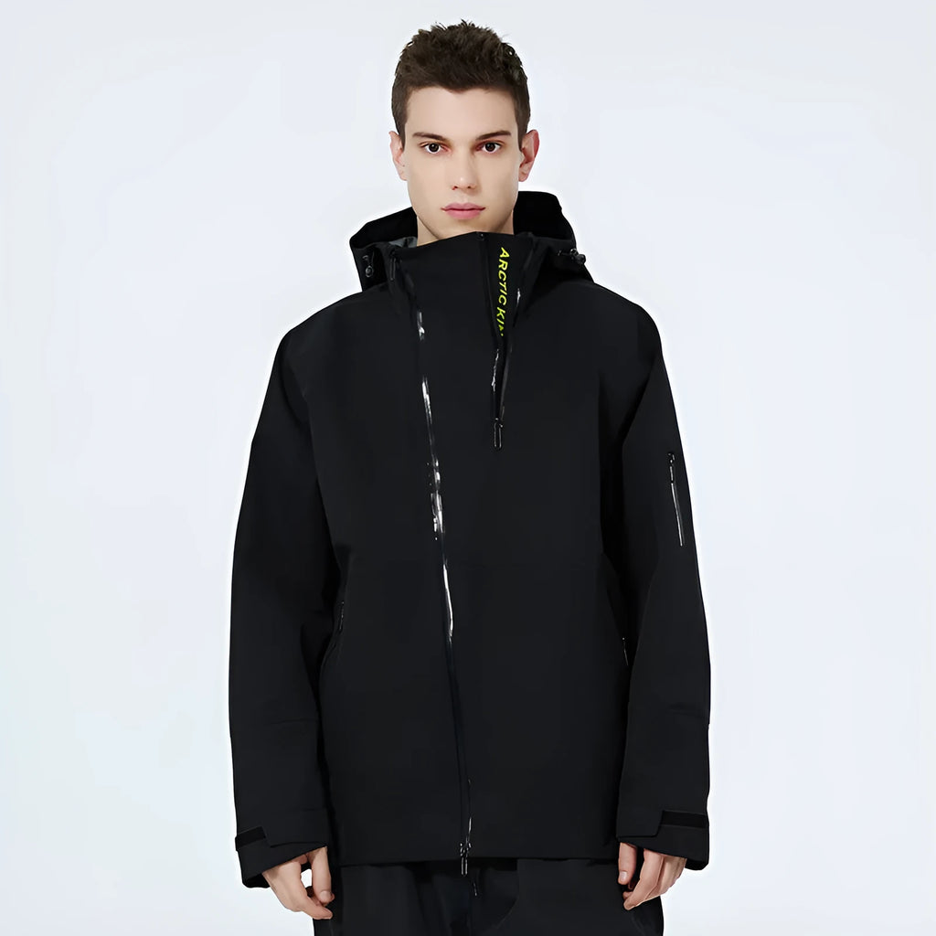 Unisex thin double-plate ski suit in yellow, shown on a model, for waterproof windproof snow sports.