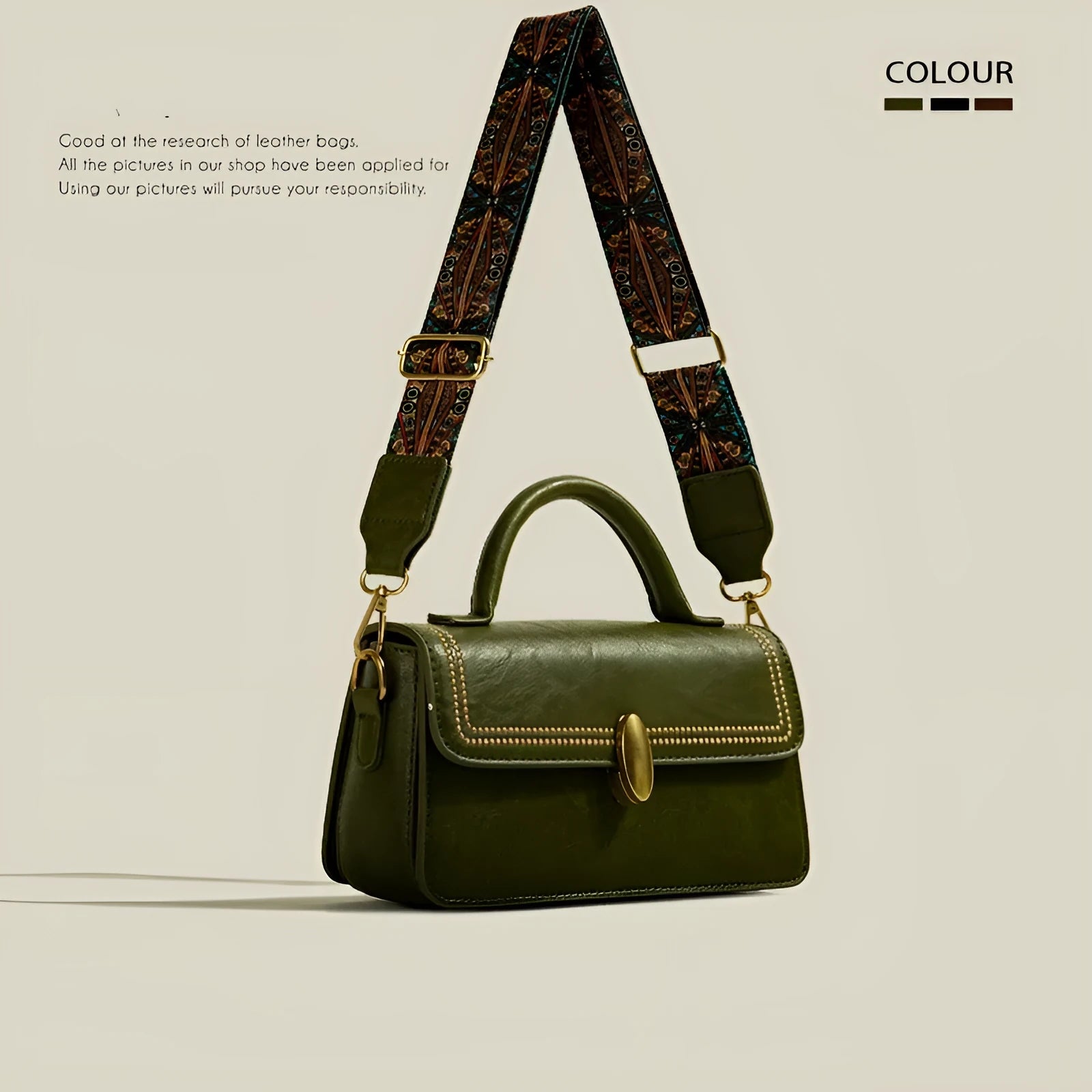 Brown retro texture women's messenger bag showing front sandwich pocket and shoulder strap.