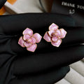 Purple oil-spot glaze flower stud earrings with gold plated silver needle elements on copper base