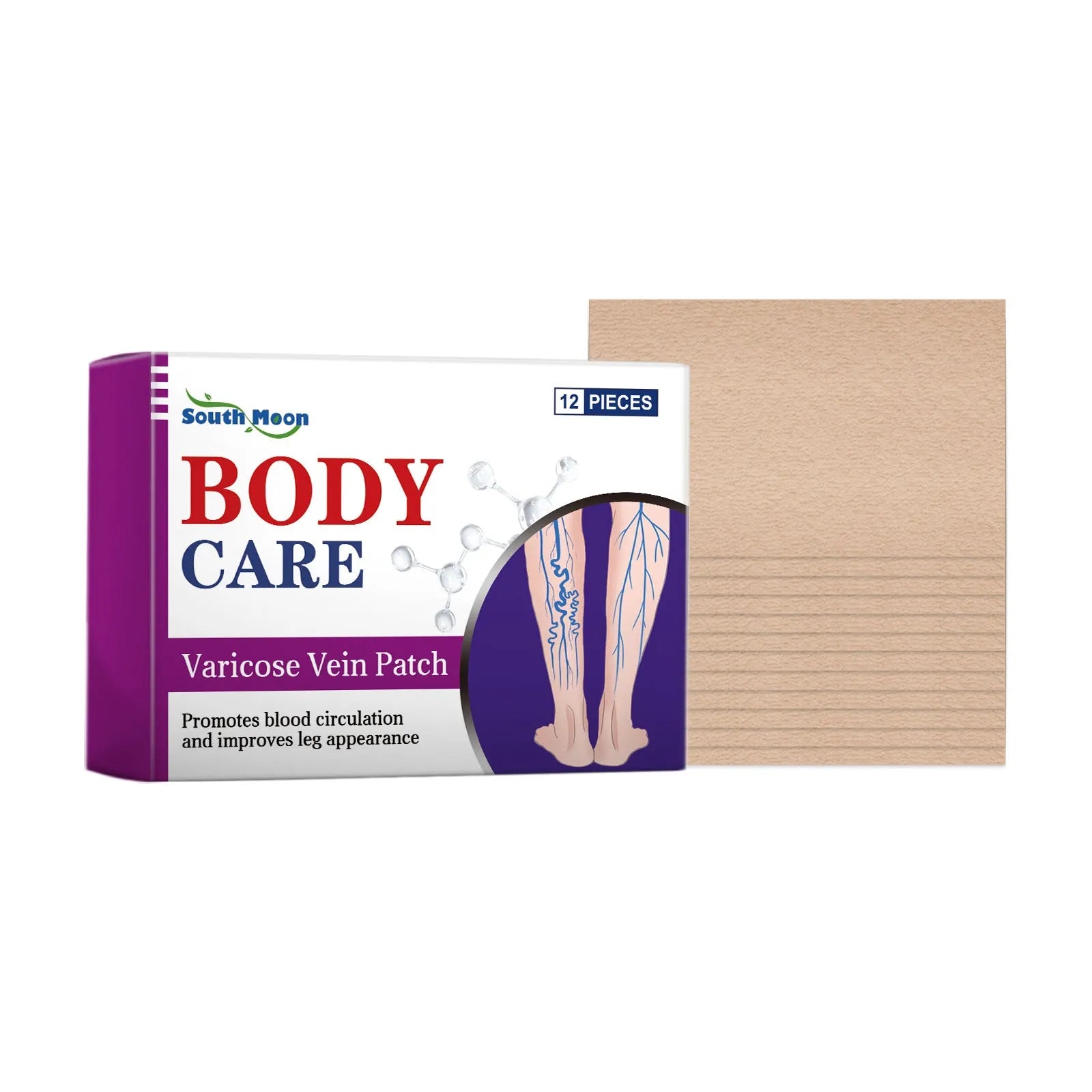 12-piece pack of leg care massage patches with plant ingredients for skin nourishment