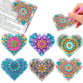 Six handmade PU leather bookmarks with adhesive crystal flower decorations in modern simplicity style.