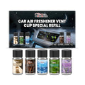 Car air freshener vent clip refill pack with five 10ml bottles in different fragrance variants