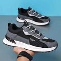 Men's colour block mesh lace-up sneakers in black, grey, and white colour options