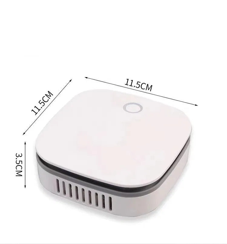 White USB-powered car air purifier with negative ion technology and button controls