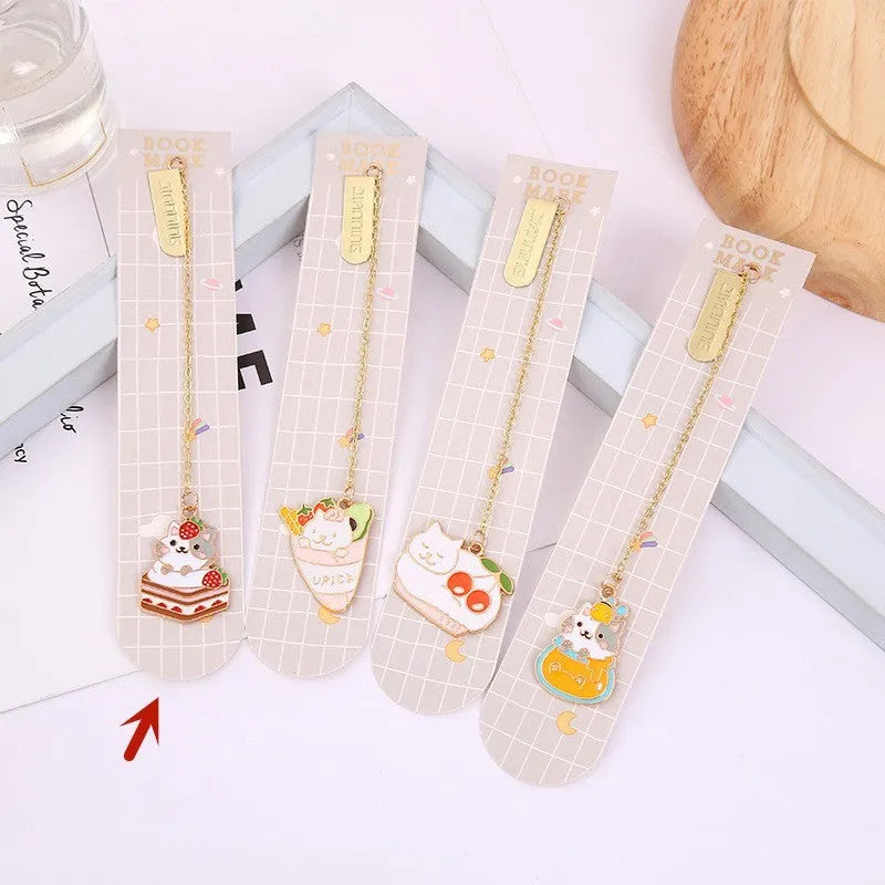 Jane Key Foodie Cute Pet Cat metal pendant bookmark in a choice of four cartoon cat designs.