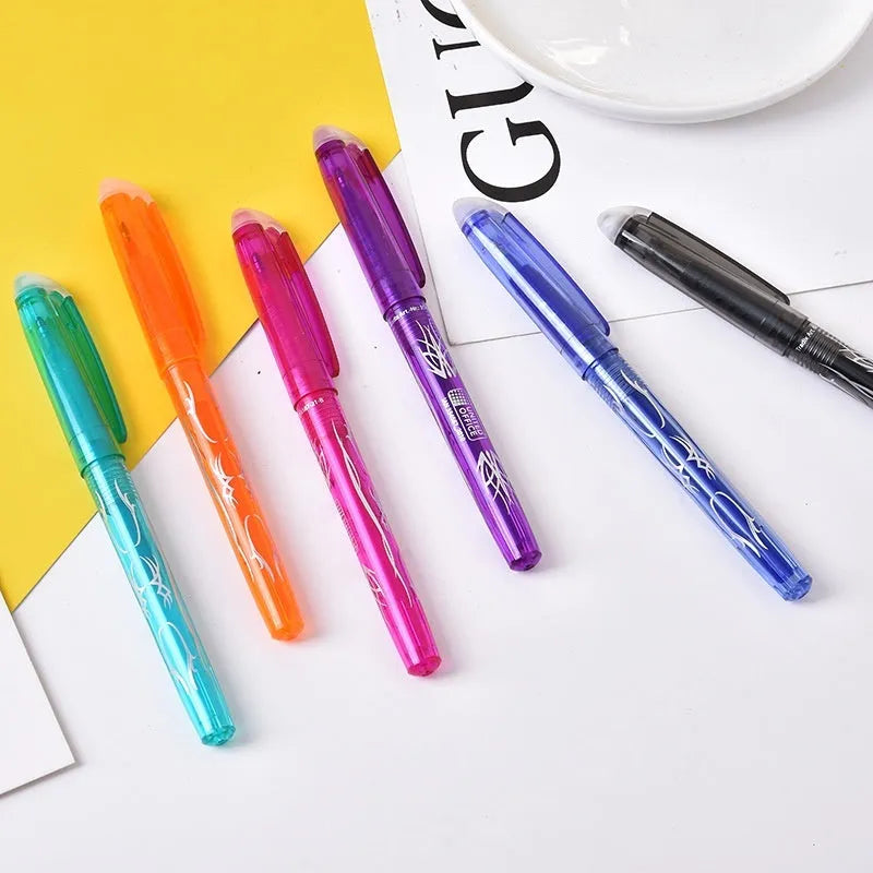 Heat-erasable gel pen set with stainless steel nib in multiple colours for office use
