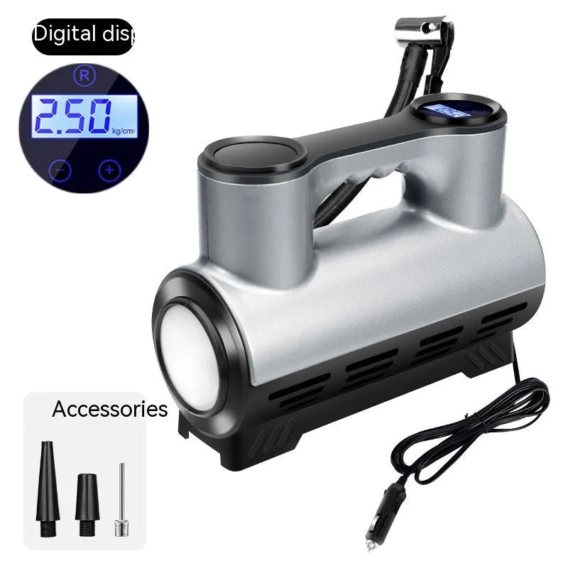 12V portable car tyre inflator pump with digital display on black ABS housing