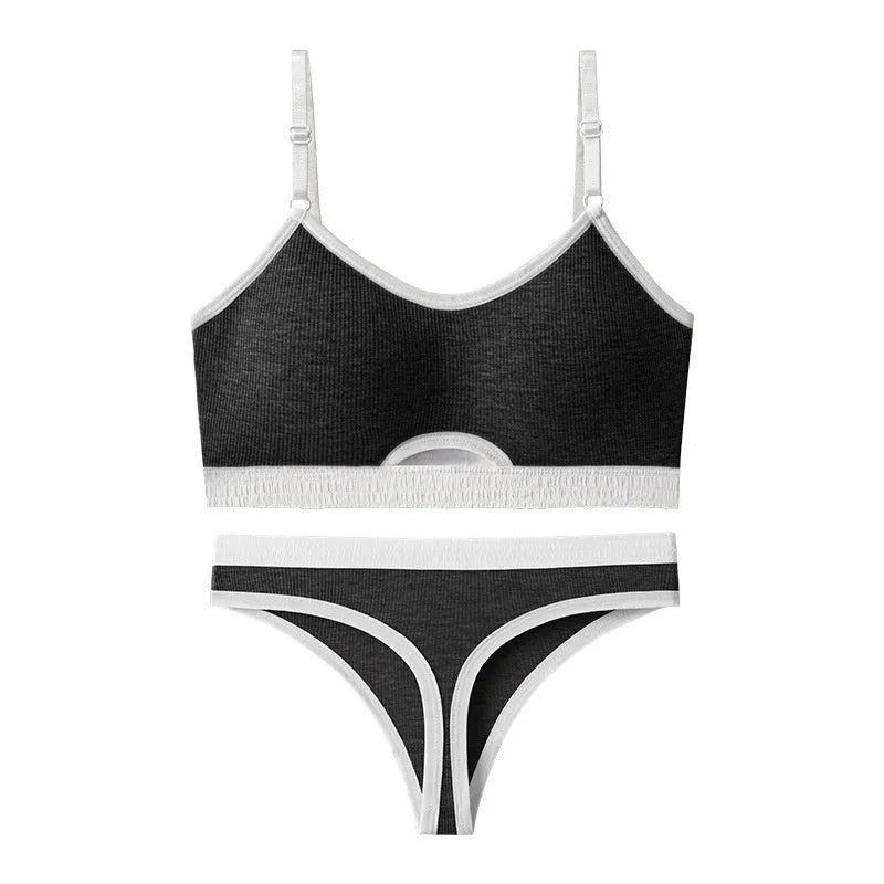 Sports underwear vest set in contrast colour with chest pad and matching pants on hanger