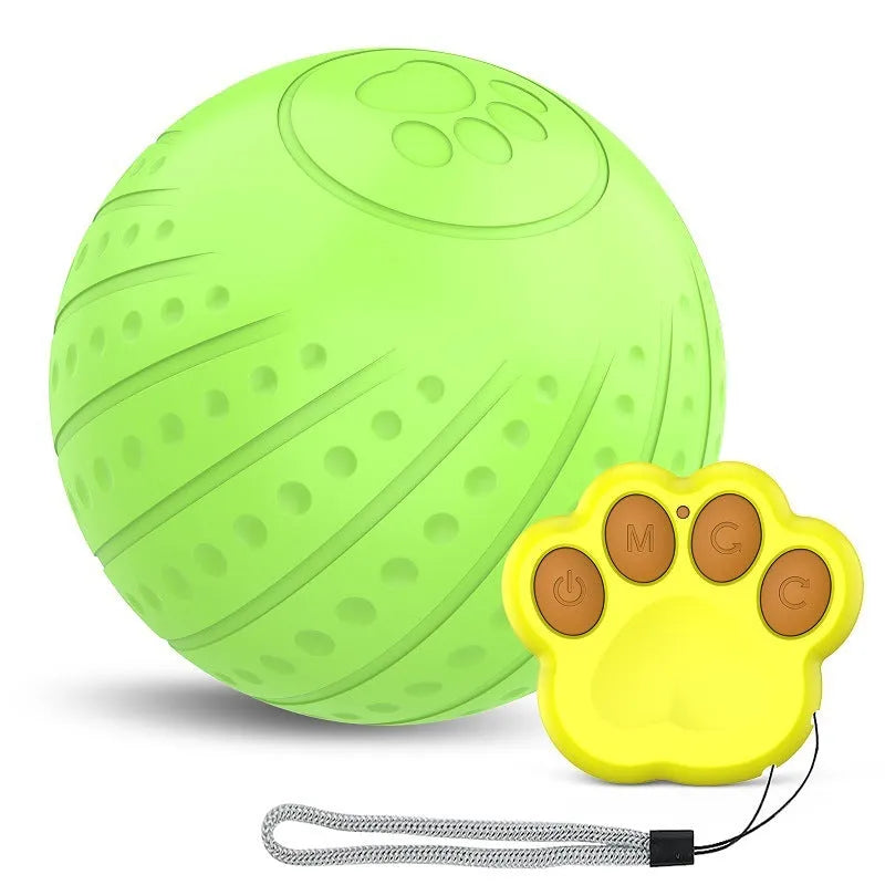 Bite-resistant rubber dog toy ball in blue, green or orange with automatic or remote control version