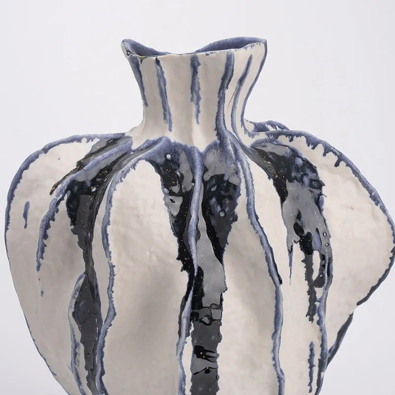 Handmade ceramic vase in Style 5 or Style 6 blue and white with a glass surface finish