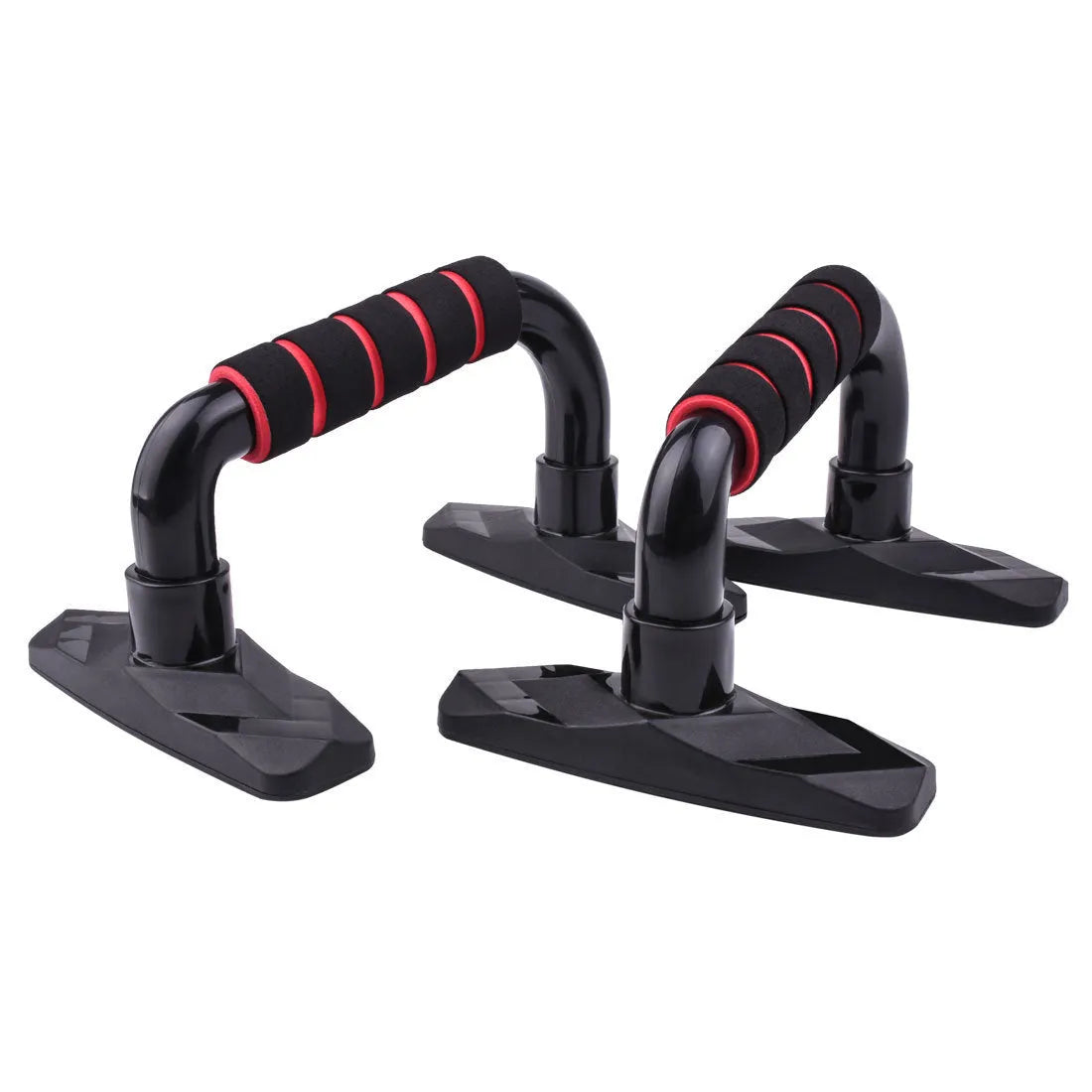 A pair of I-shaped blue push up bars made from PP sponge on a floor.