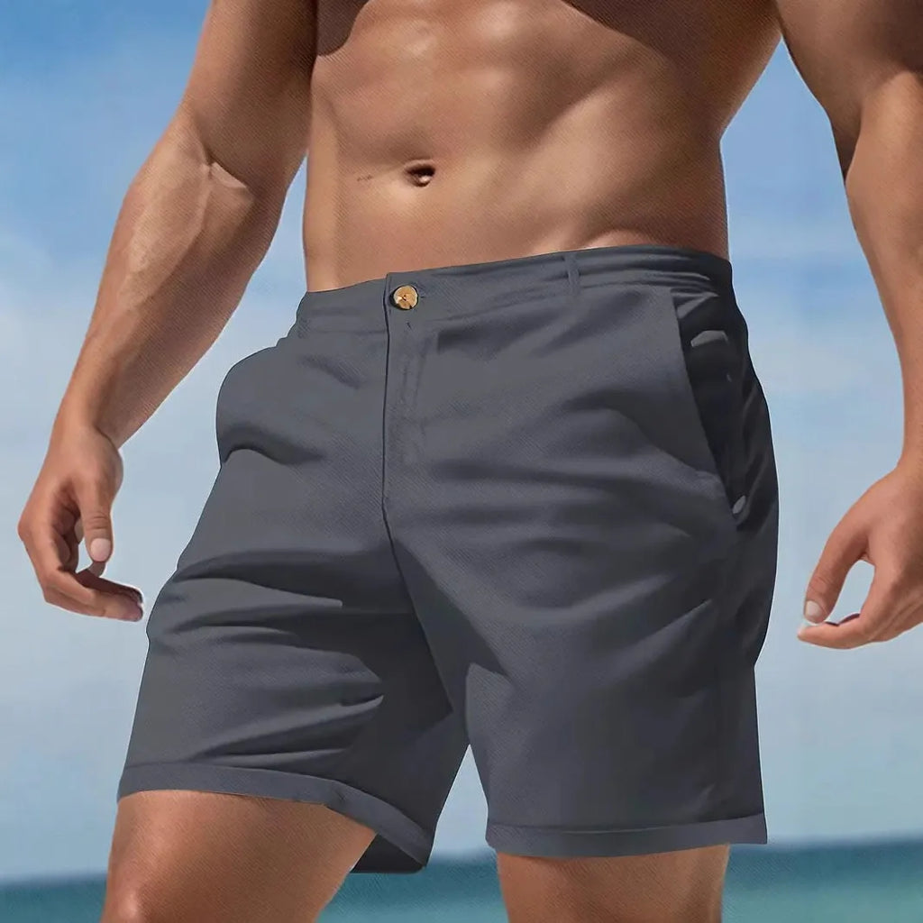 Men's cotton blend casual sports shorts with micro-elastic stretch in straight-leg Korean style