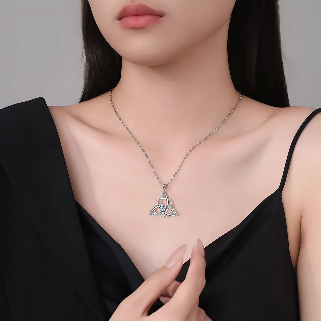 Geometric Celtic knot copper necklace for women with electroplated colour finish options
