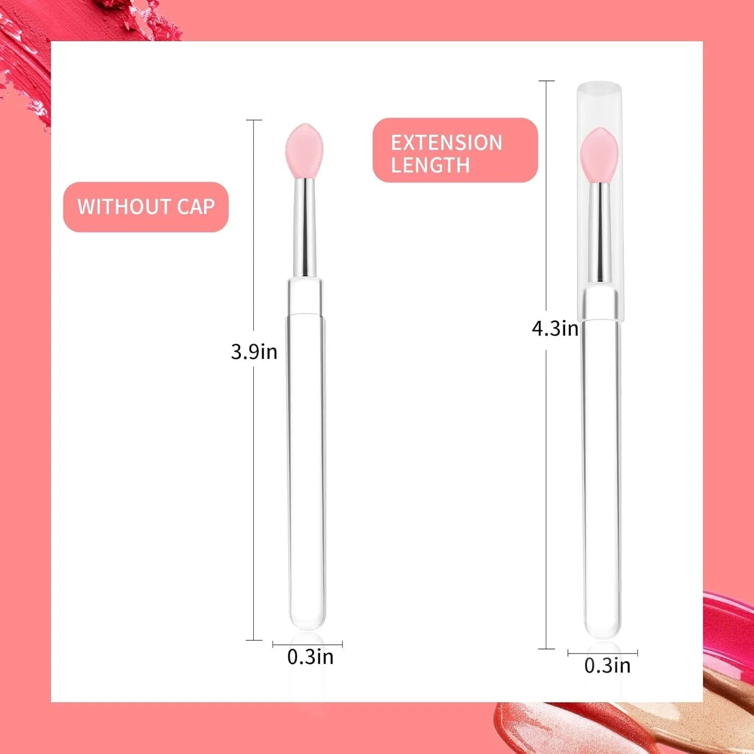Reusable silicone lip brush with protective cap in one of eight colour options