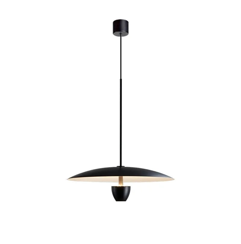 Black modern minimalist chandelier with clean lines and warm lighting