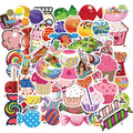 Pack of 50 colourful pink Candy series graffiti stickers with cartoon patterns for crafts.