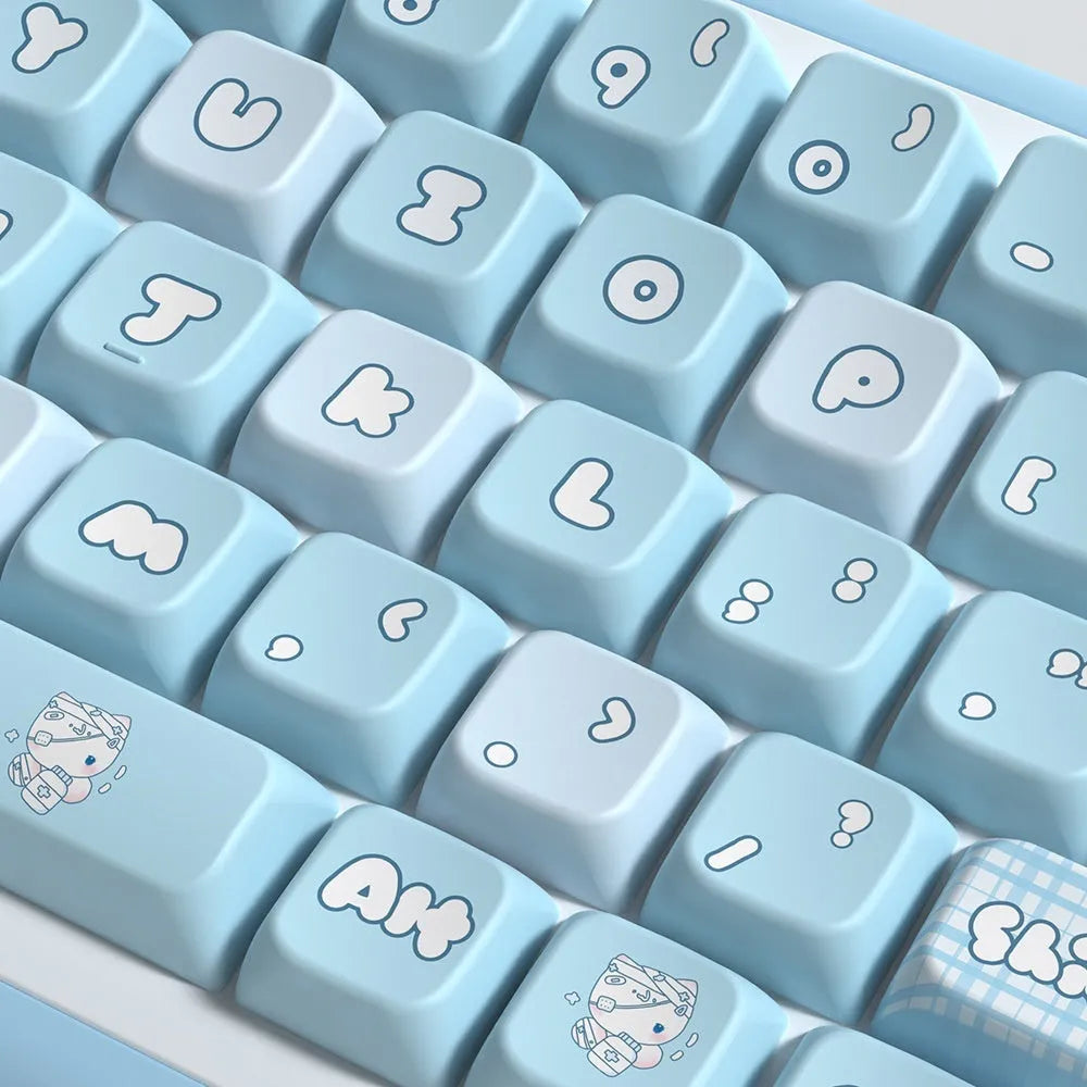 Watercolour cat themed PBT keyboard keycaps set with 138 or 158 keys for mechanical keyboards.