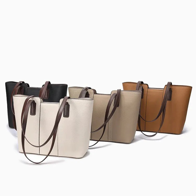 Genuine leather women's shoulder bag in khaki colour with sandwich pocket and box-type design
