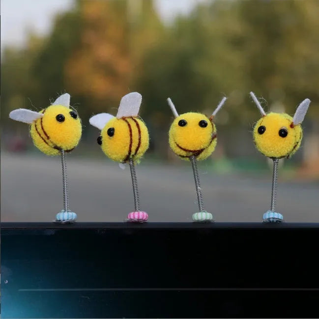Swing Spring Bee car dashboard decoration showing 3cm cartoon bee with fur ball material