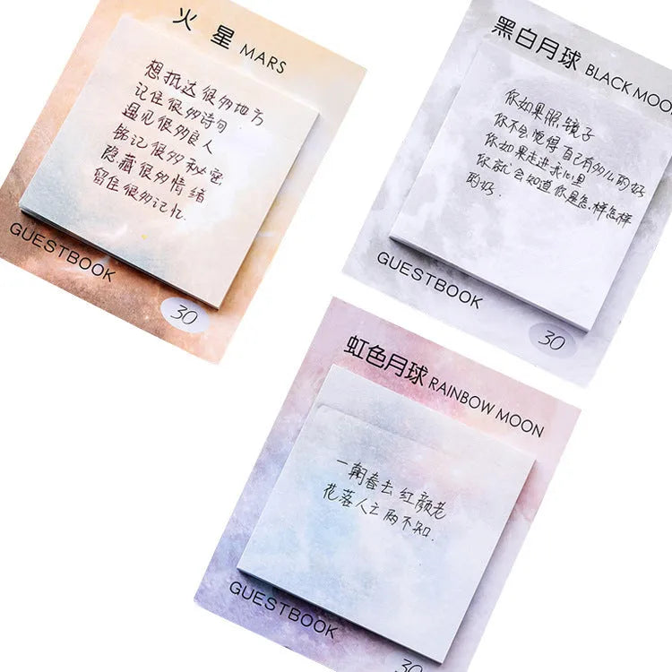 Square planet sticky notes notepad with astronomy designs measuring 7.3cm
