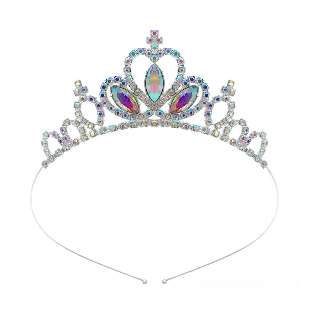 Gold-tone alloy princess crown with colourful simulated diamonds for birthday party dress-up