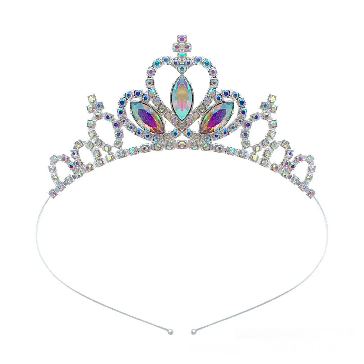 Gold-tone alloy princess crown with colourful simulated diamonds for birthday party dress-up
