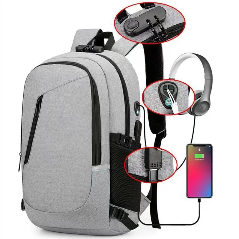 Solid colour Oxford cloth computer backpack with 20-35L capacity for men and women