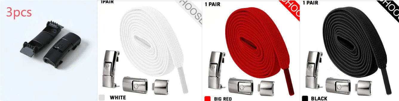 Press lock elastic no-tie shoelaces with widened 8mm flat profile in assorted colours