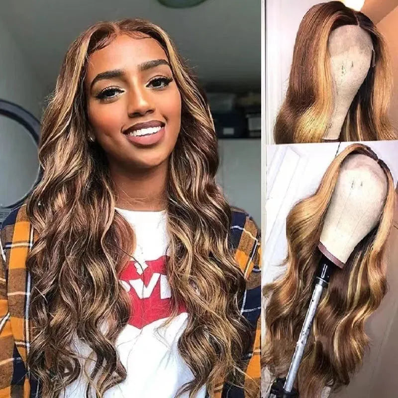 Front lace wig with African black gradient colour in big wave style on a sheath base