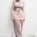 Long sleeve printed chiffon dress set with matching top and high waist design