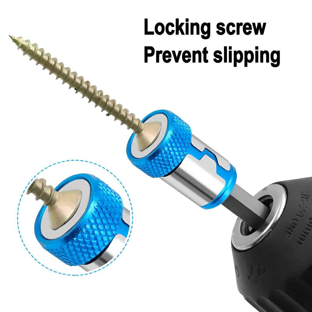 Light blue screwdriver bits with magnetic ring for slotted metric screws