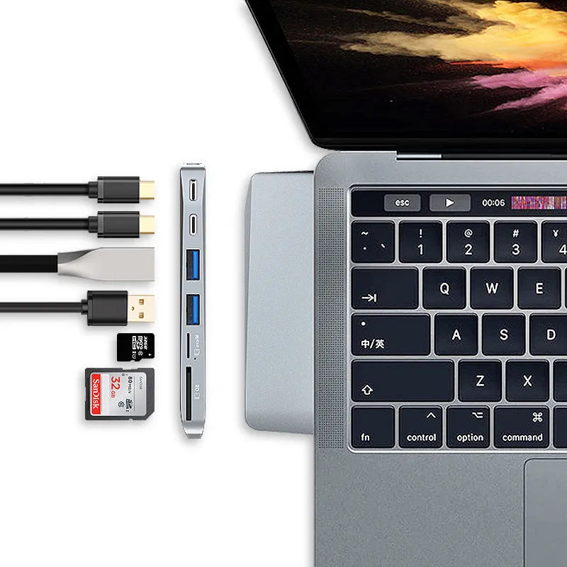 MacBook Pro card reader hub with eight interfaces including USB ports and memory card slots