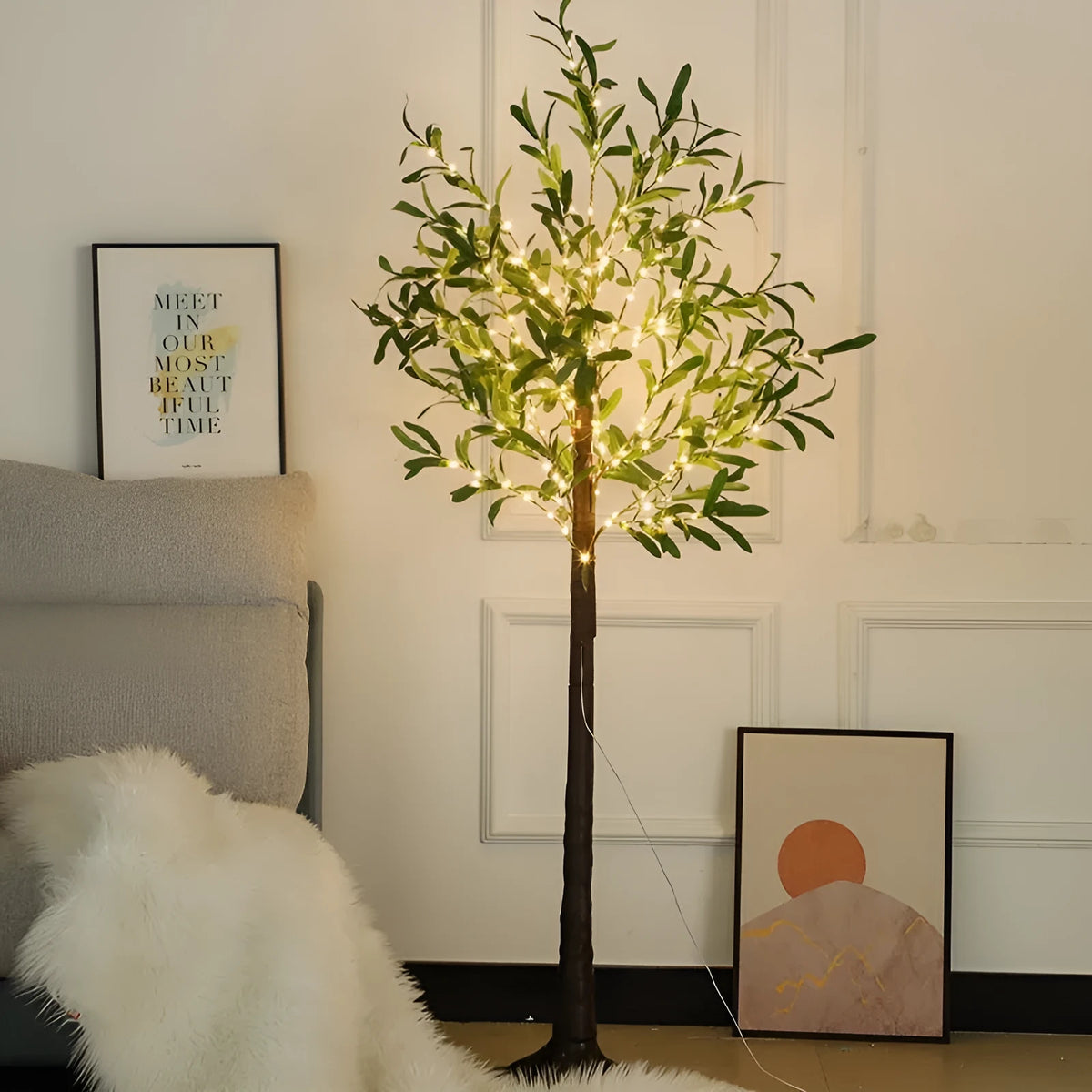 1.8 metre tall artificial olive tree lamp with warm LED lights for outdoor decoration