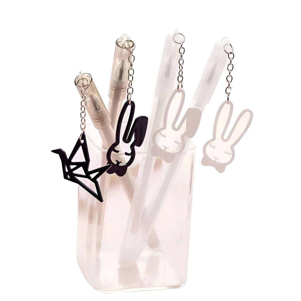 Paper crane rabbit pendant gel pen with 0.38mm tip and decorative charm