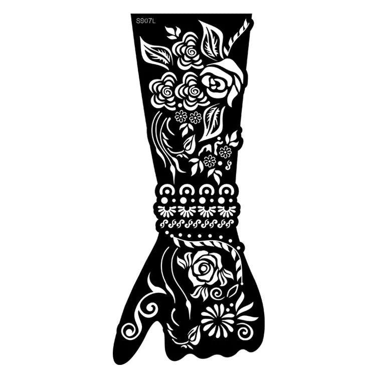 Set of geometric hollow template tattoo stickers showing 3D paper carving detail on sample designs.