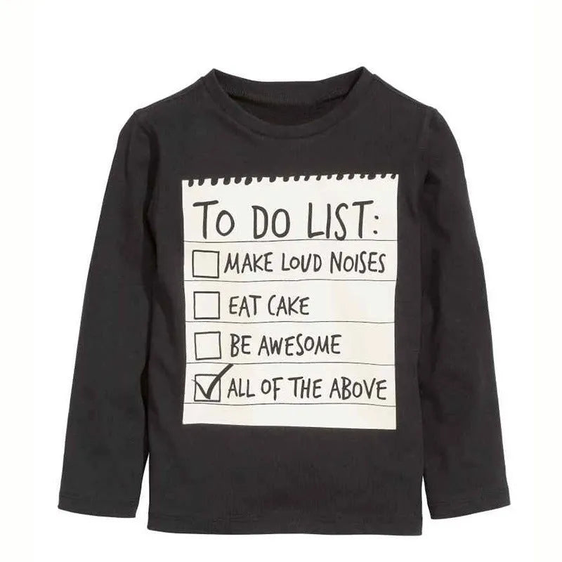 Boys cotton two-piece clothing set with letter print long-sleeved T-shirt and matching trousers