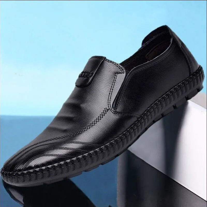 Men's black and brown business leather shoes with lace styles and flat heel
