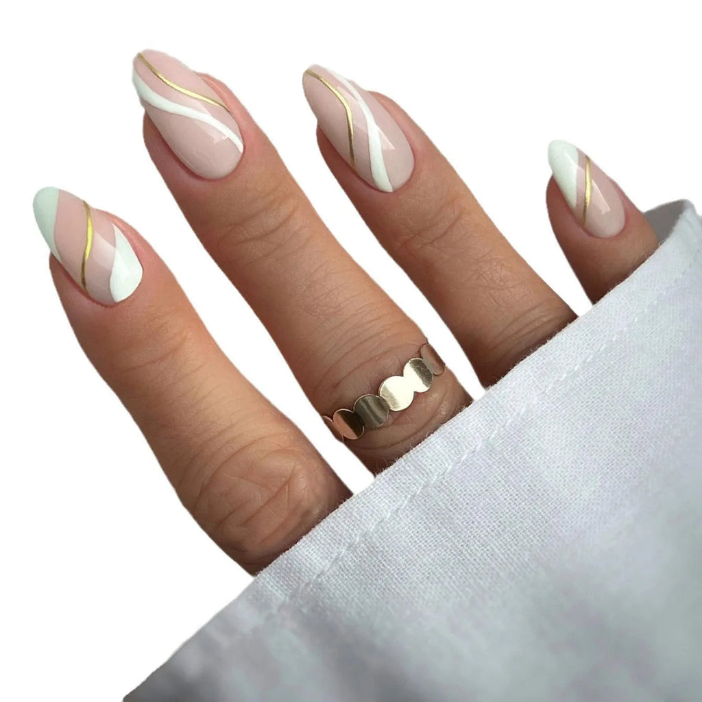 Golden Lines medium drop-shaped plaid pattern nail stickers with jelly glue adhesive JF0518