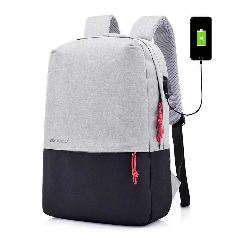 15-inch polyester canvas backpack in black with zipper closure, laptop pocket, phone bag and double straps