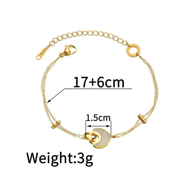 Double-layer heart-shaped stainless steel resin bracelet for women with electroplated finish.