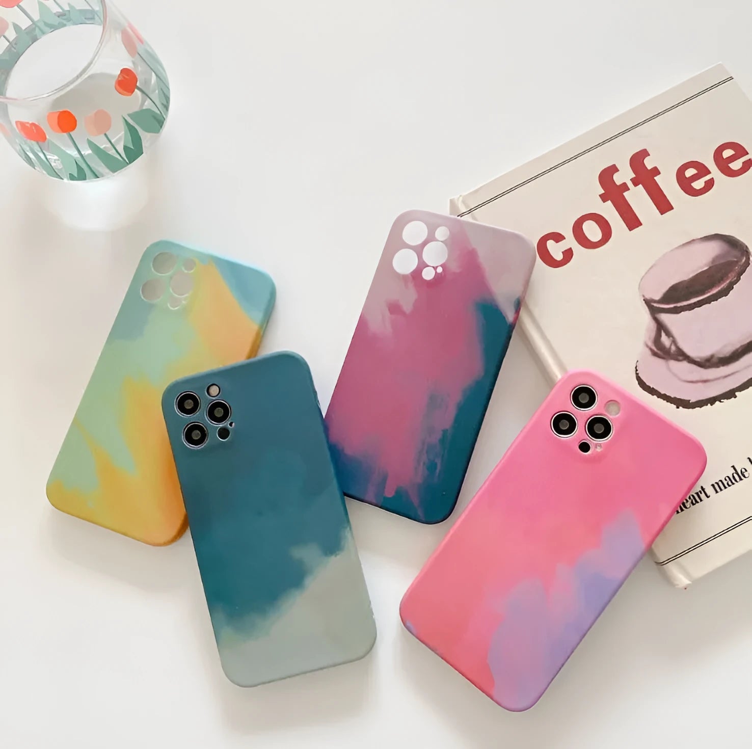Soft silicone iPhone case with blue and purple oil painting gradient geometric abstract pattern
