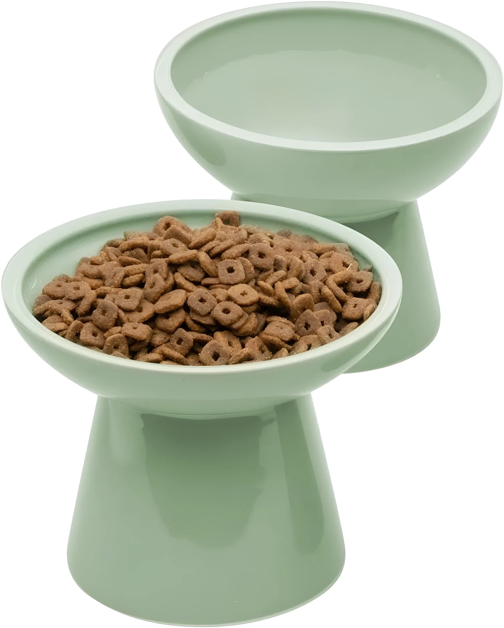 Extra wide elevated ceramic cat bowl in blue, green, pink or white colours