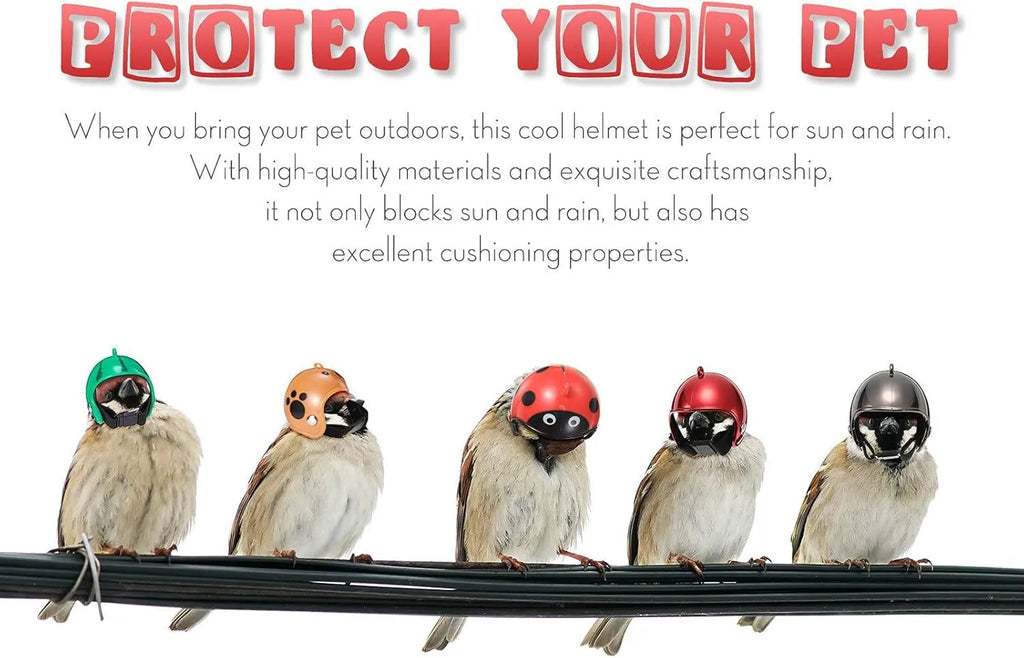 Small pet helmet for chickens and birds with adjustable elastic bands and sponge lining