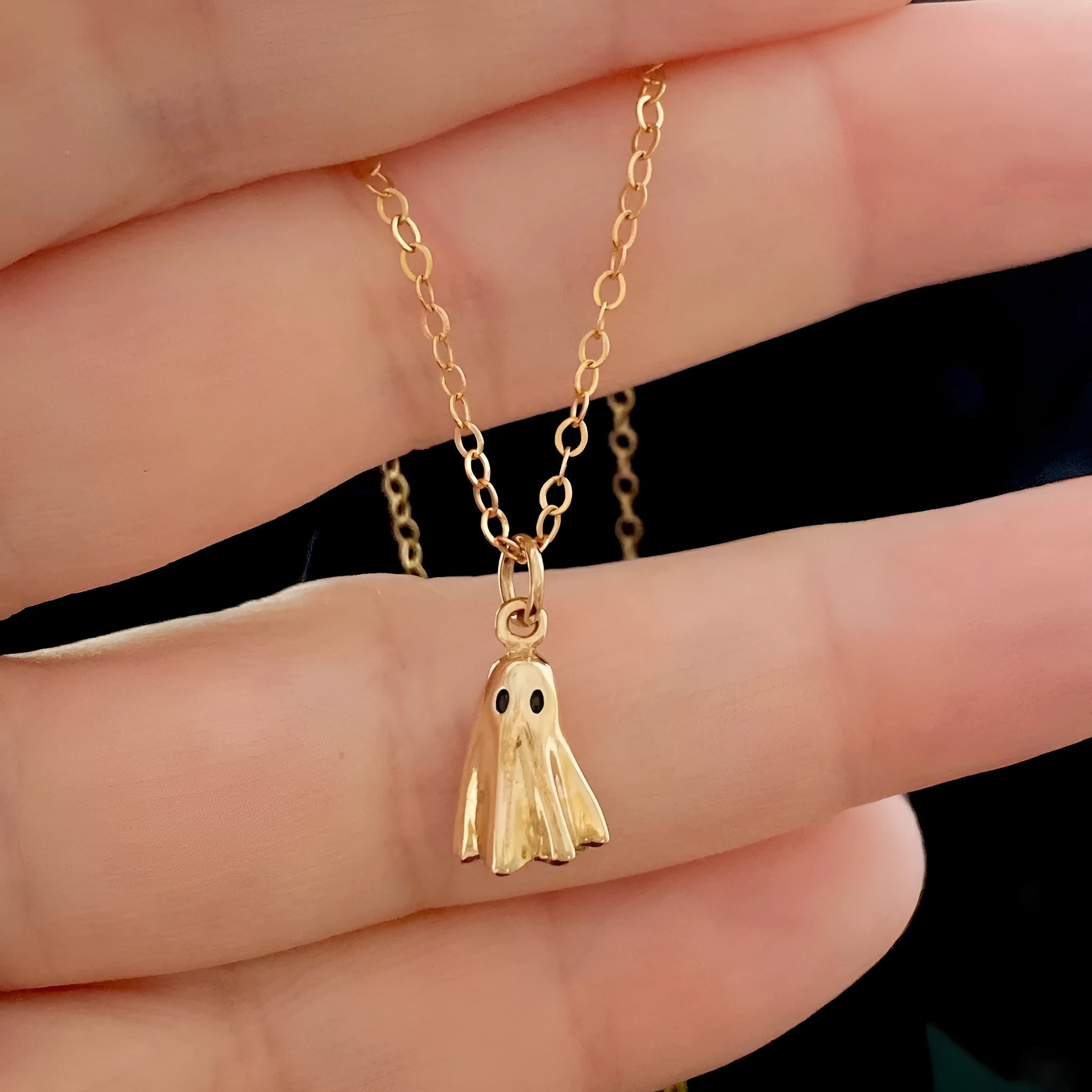 Ghost pendant necklace with titanium steel pendant on stainless steel twisted chain