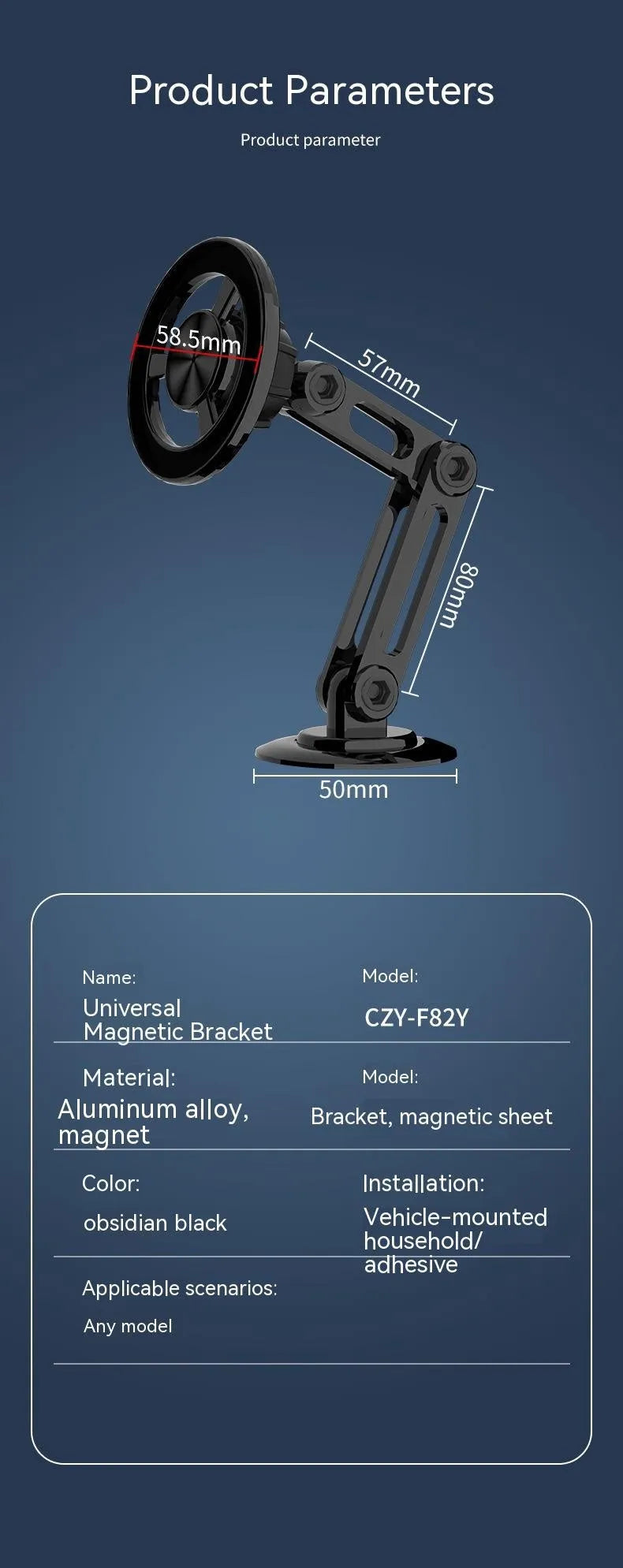 All-metal car magnetic phone holder with magnetic rings in black, silver, gold and rose gold colour options
