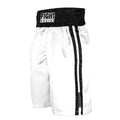 Men's black and red waist boxing shorts for kickboxing training with elastic waistband.