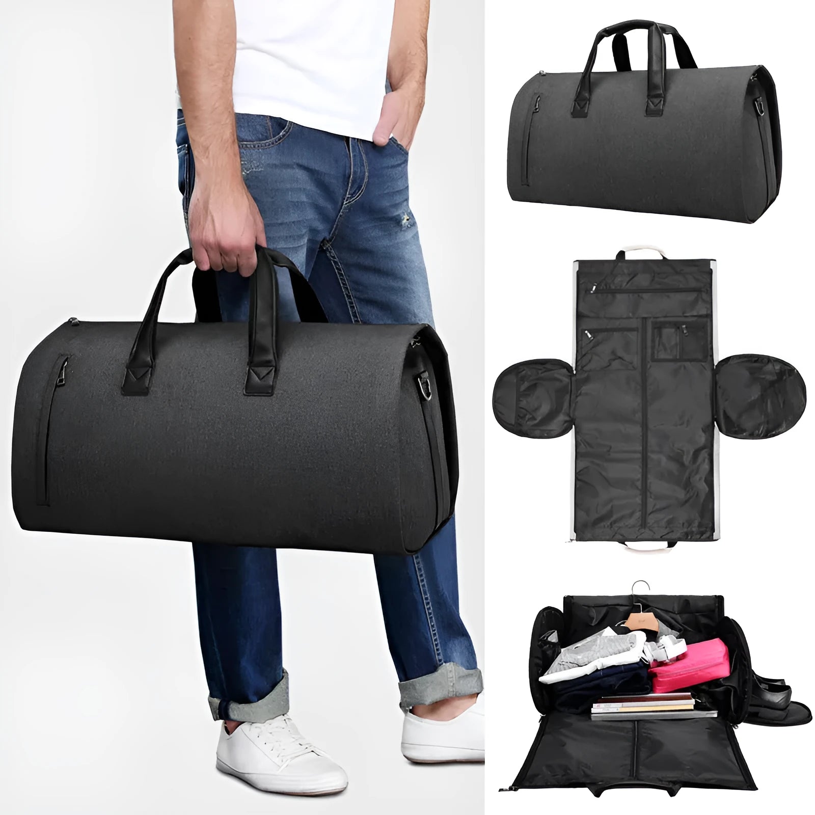 Medium oval travel bag in light grey with internal compartments for wet-dry separation.