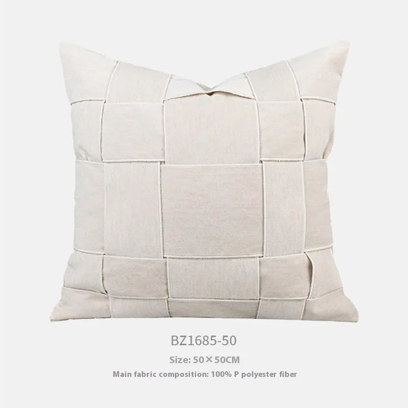 Square chenille woven cushion in beige, black, orange, reddish brown, green, coffee or taupe, 50cm size.